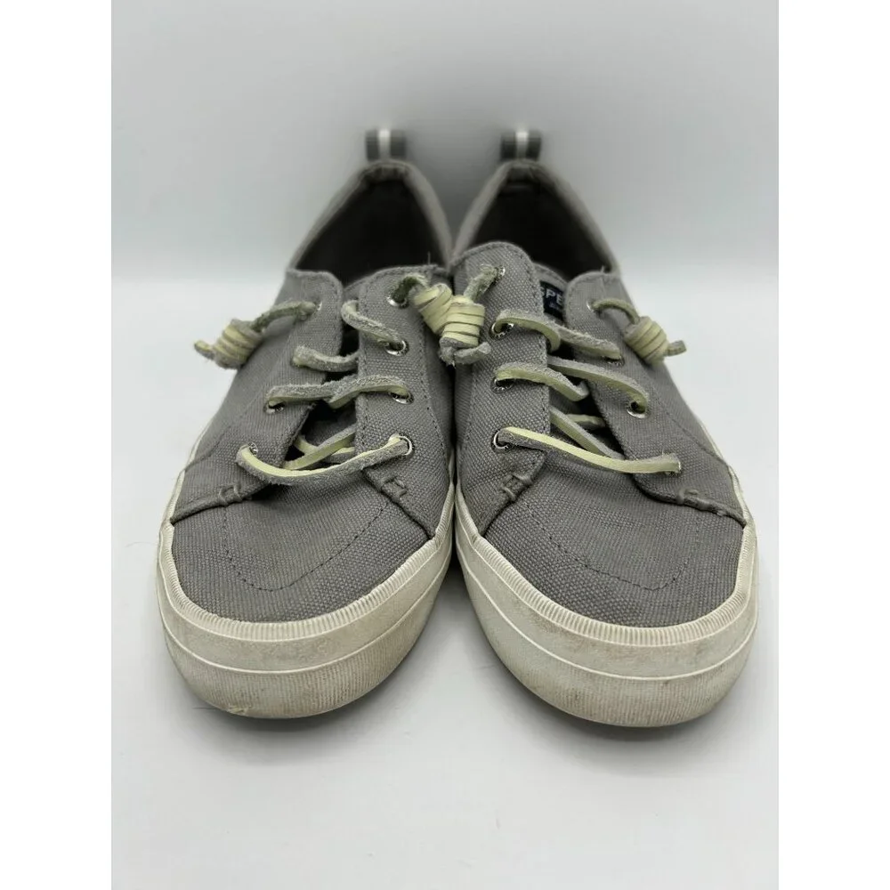 Sperry Womens Canvas Gray Slip-On Sneakers Size 8 Leather Shoe Strings